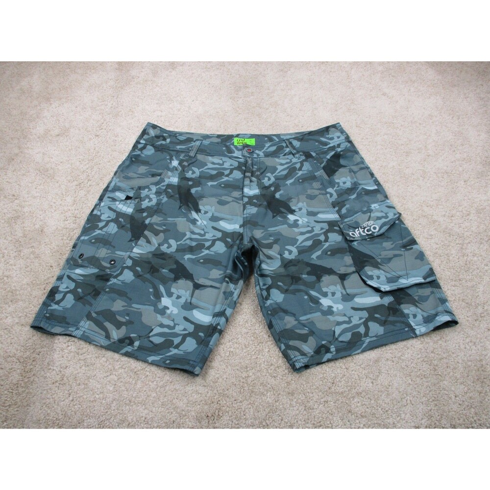 AFTCO Shorts Mens 40 Blue Gray Camo Fishing Ripstop Cargo Performance Stretch